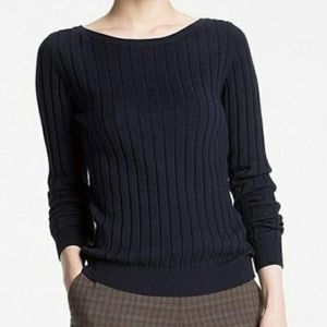 Uniqlo Cotton Cashmere Navy Ribbed Sweater